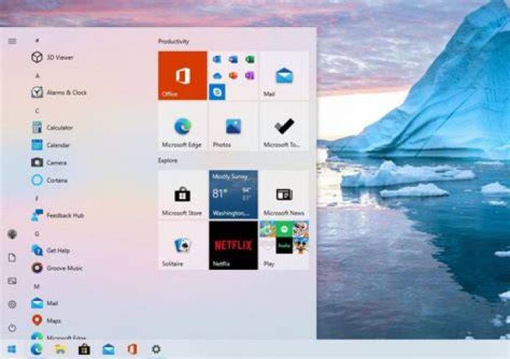 Windows 10 20H2 Start menu