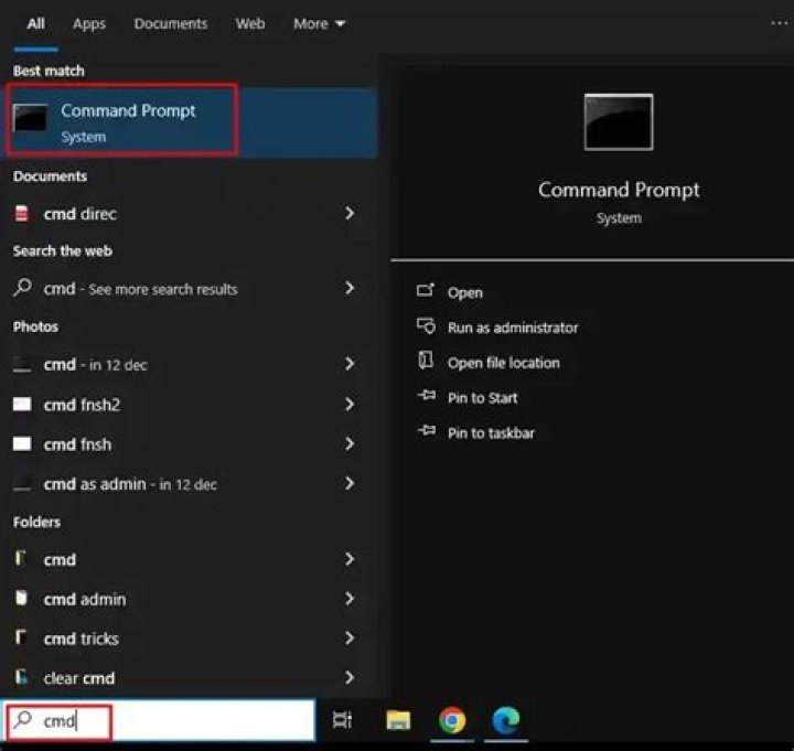 Windows command prompt menu