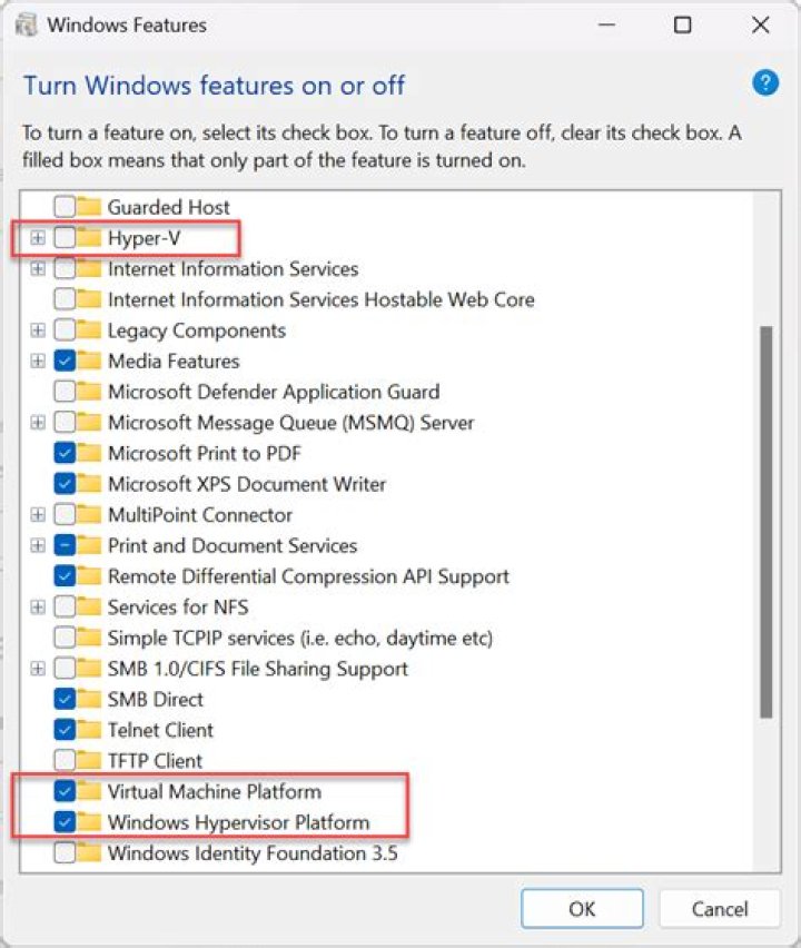The Windows Features window Windows Features Virtual Machine Management is not present on this machine