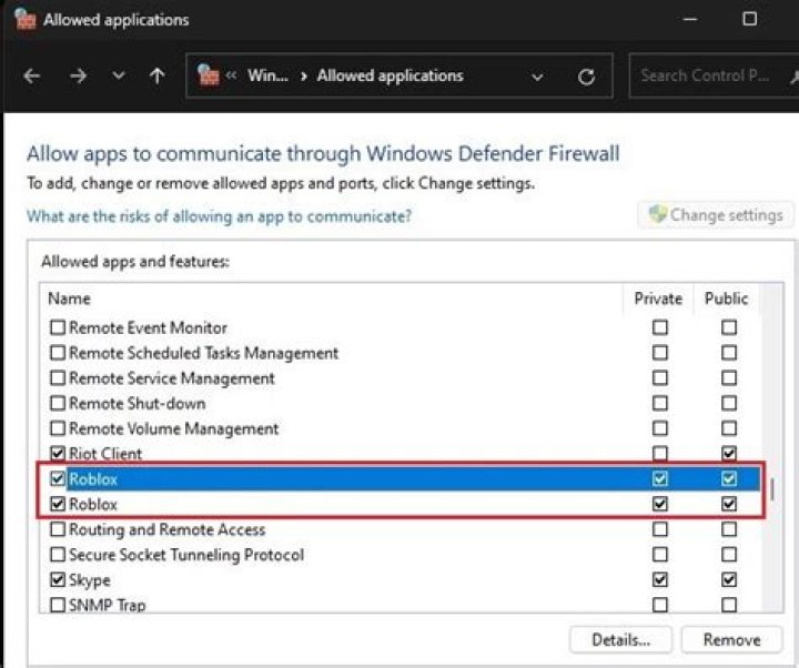 Windows Firewall allowed applications