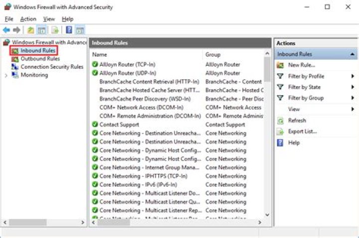 windows firewall inbound rules