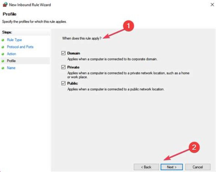 windows firewall port rule profile