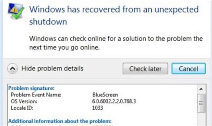 Windows has recovered from an unexpected shutdown