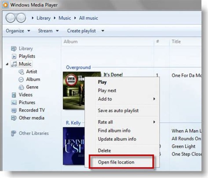 Windows Media Player Open File Location