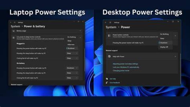 Windows settings power button